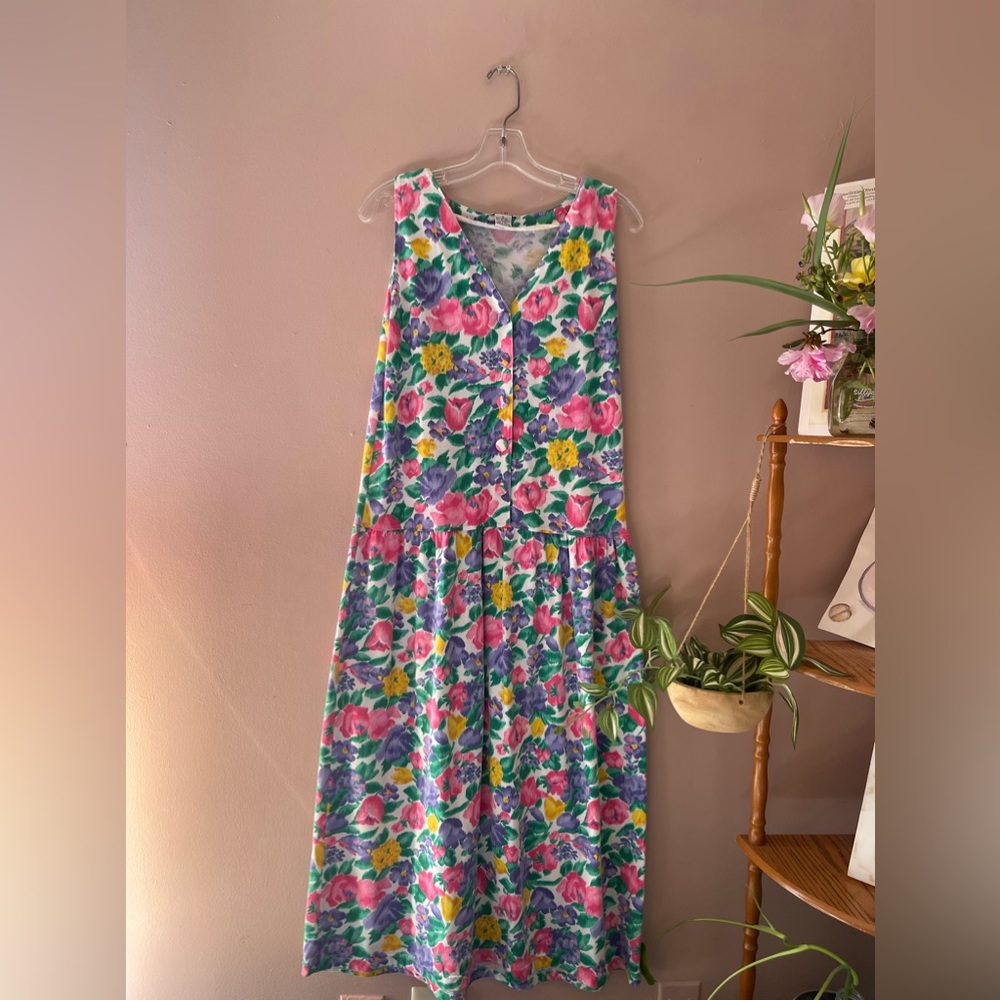 Vintage 80’s Drop Waist Floral Maxi Dress